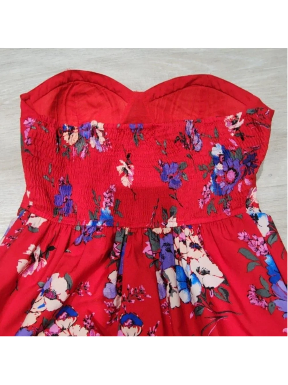 Band Of Gypsies Dress Womens M Red Floral Strapless Maxi Boho Sundress Casual - Picture 6 of 6